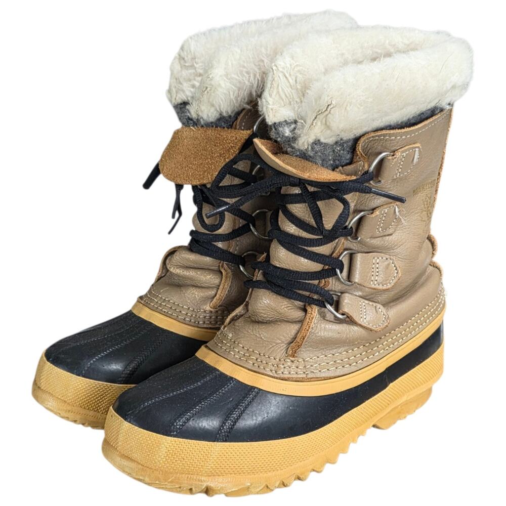 Vintage Sorel Manitou Winter Boots Womens Size 5 Leather Wool Sherpa Snow Canada